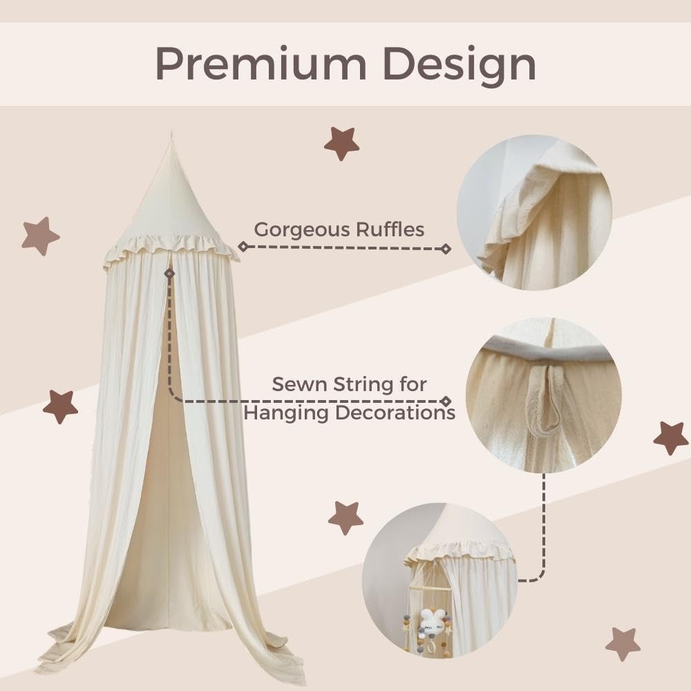 Canopy for Cribs and Kids Bed with Ruffles - Ivory