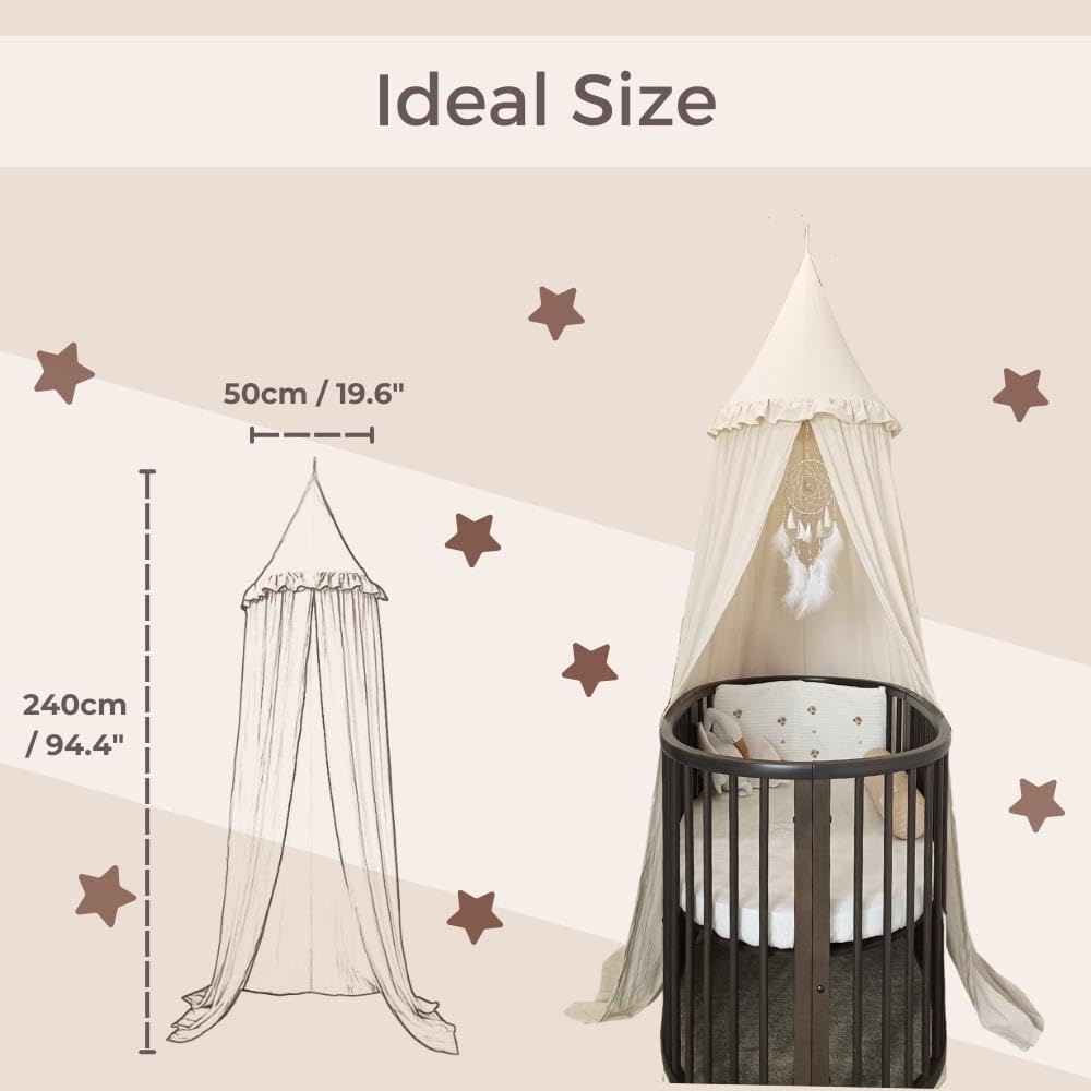 Canopy for Cribs and Kids Bed with Ruffles - Ivory
