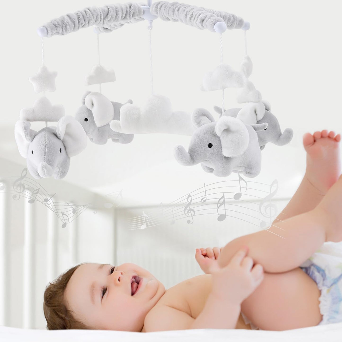Órói - Soft Grey Musical Baby Crib Mobile with 12 Lullabies