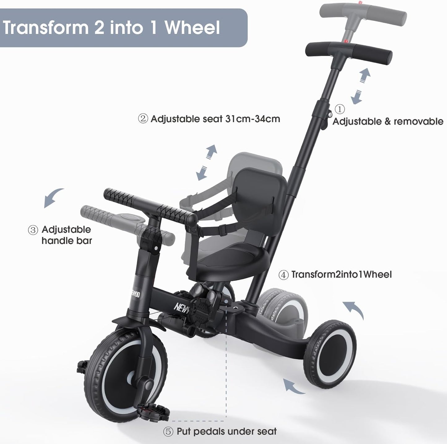 Þríhjól Trike 5 in 1 - Black