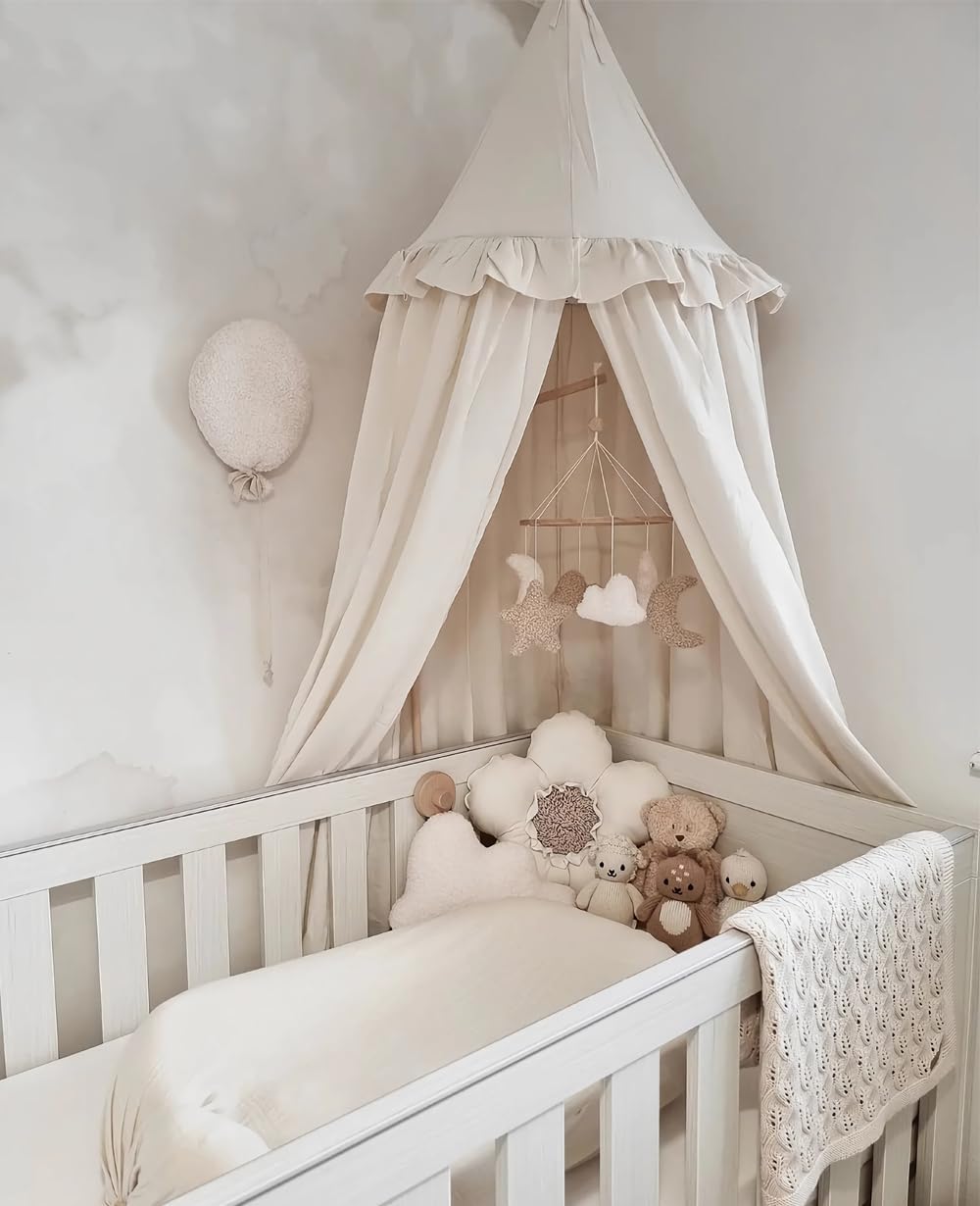 Canopy for Cribs and Kids Bed with Ruffles - Ivory