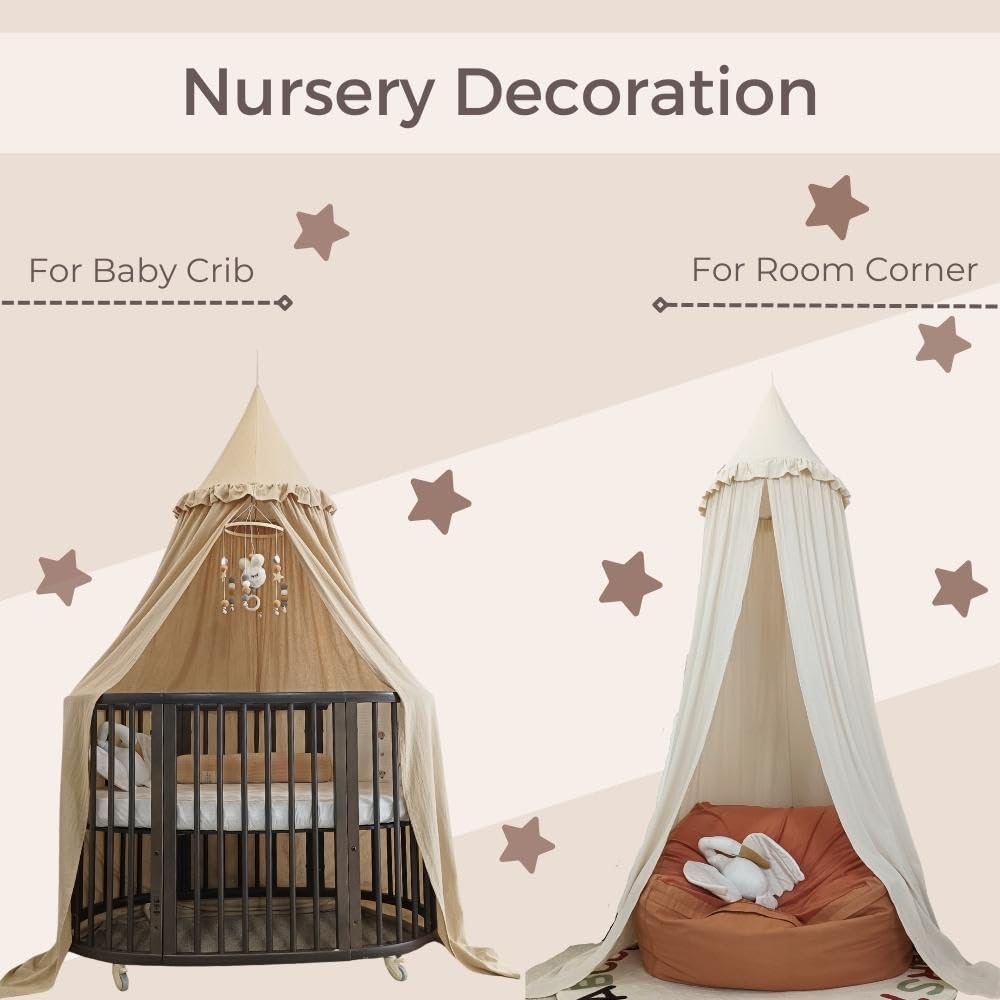 Canopy for Cribs and Kids Bed with Ruffles - Ivory