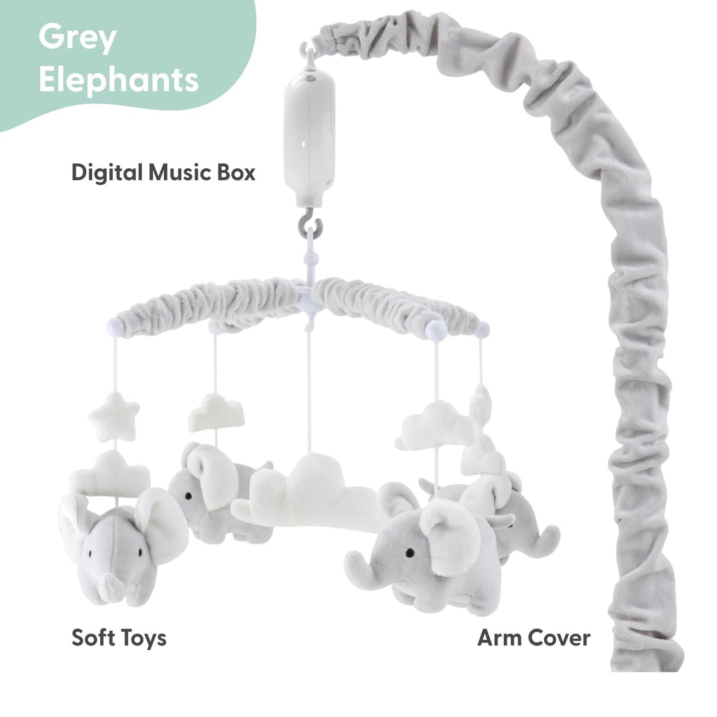 Órói - Soft Grey Musical Baby Crib Mobile with 12 Lullabies