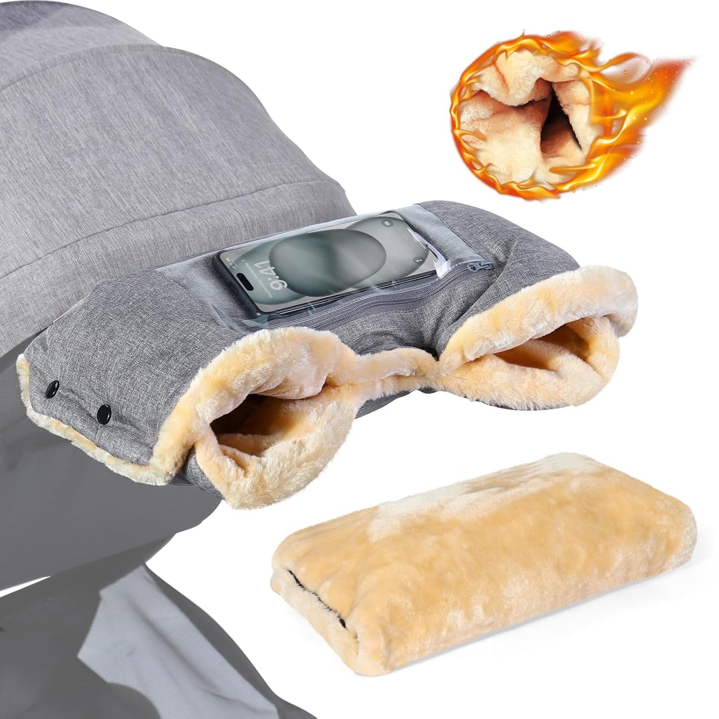 Faux Sheepskin Stroller Gloves with Phone Pockets