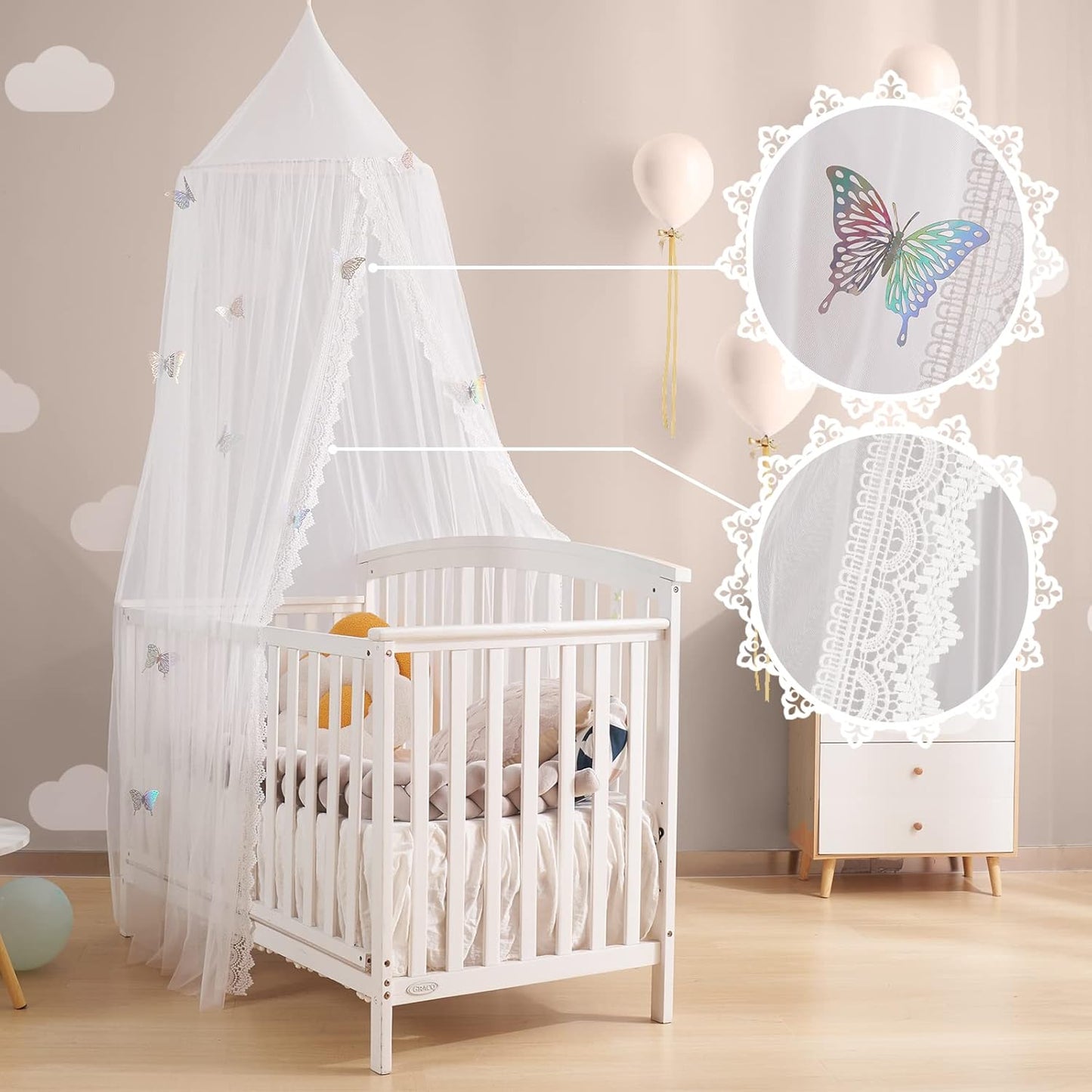 Canopy for Cribs and Kids Bed with Butterfly