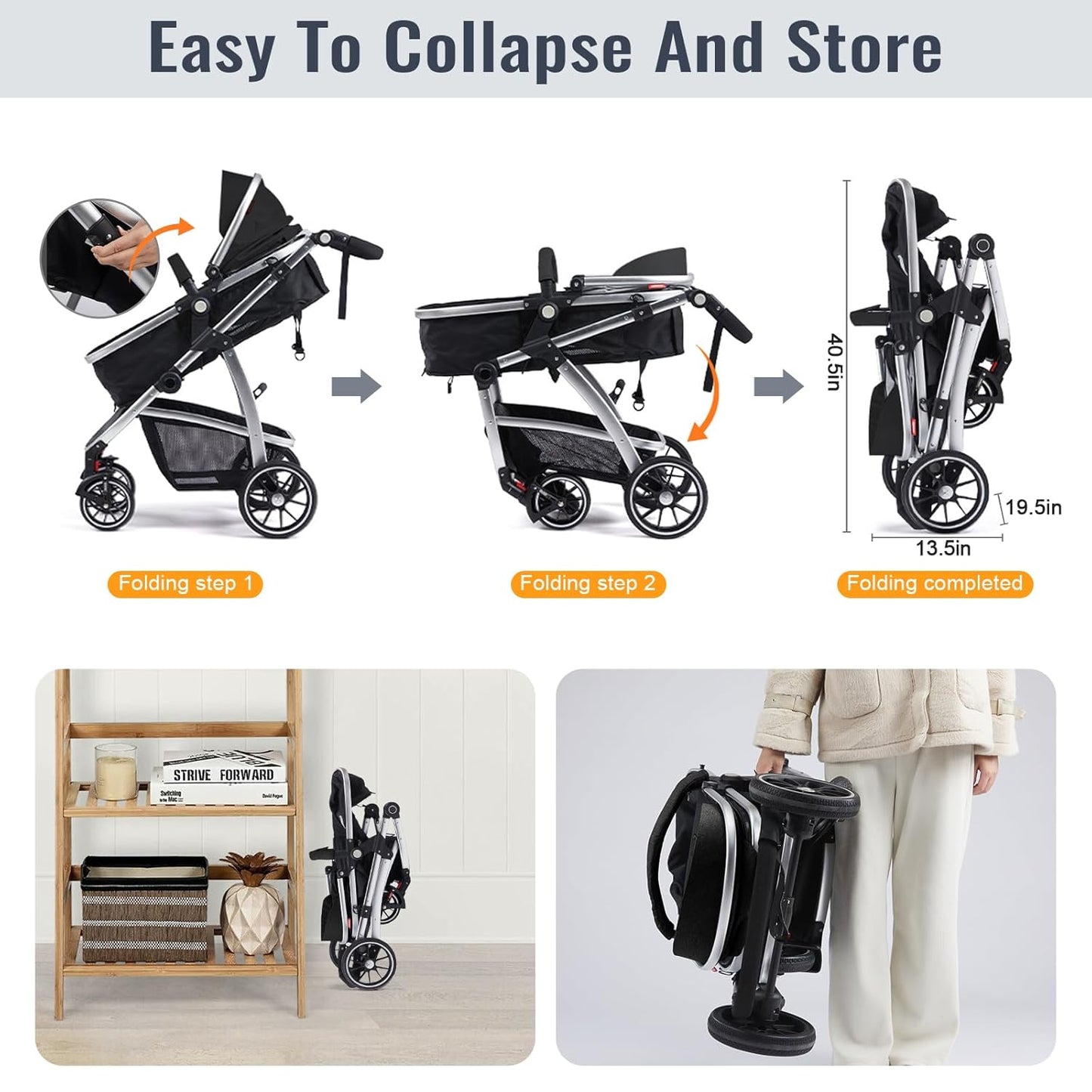 Baby 2 in 1 Convertible Stroller with Bassinet Mode