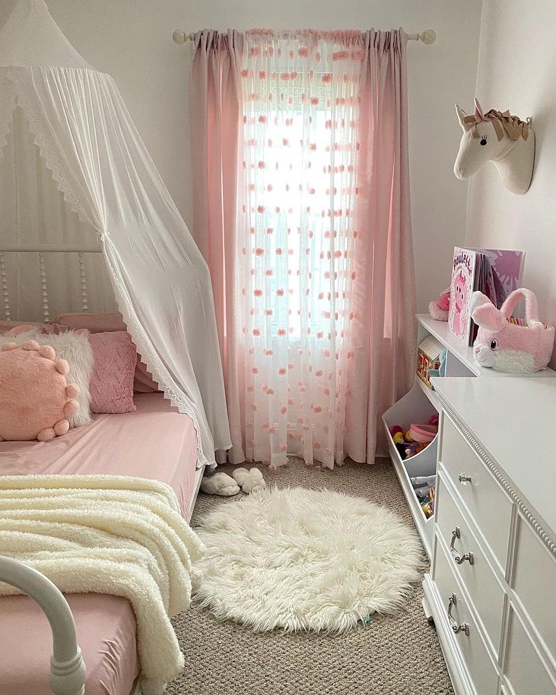 Canopy for Cribs and Kids Bed with Lace Sheer Chiffon
