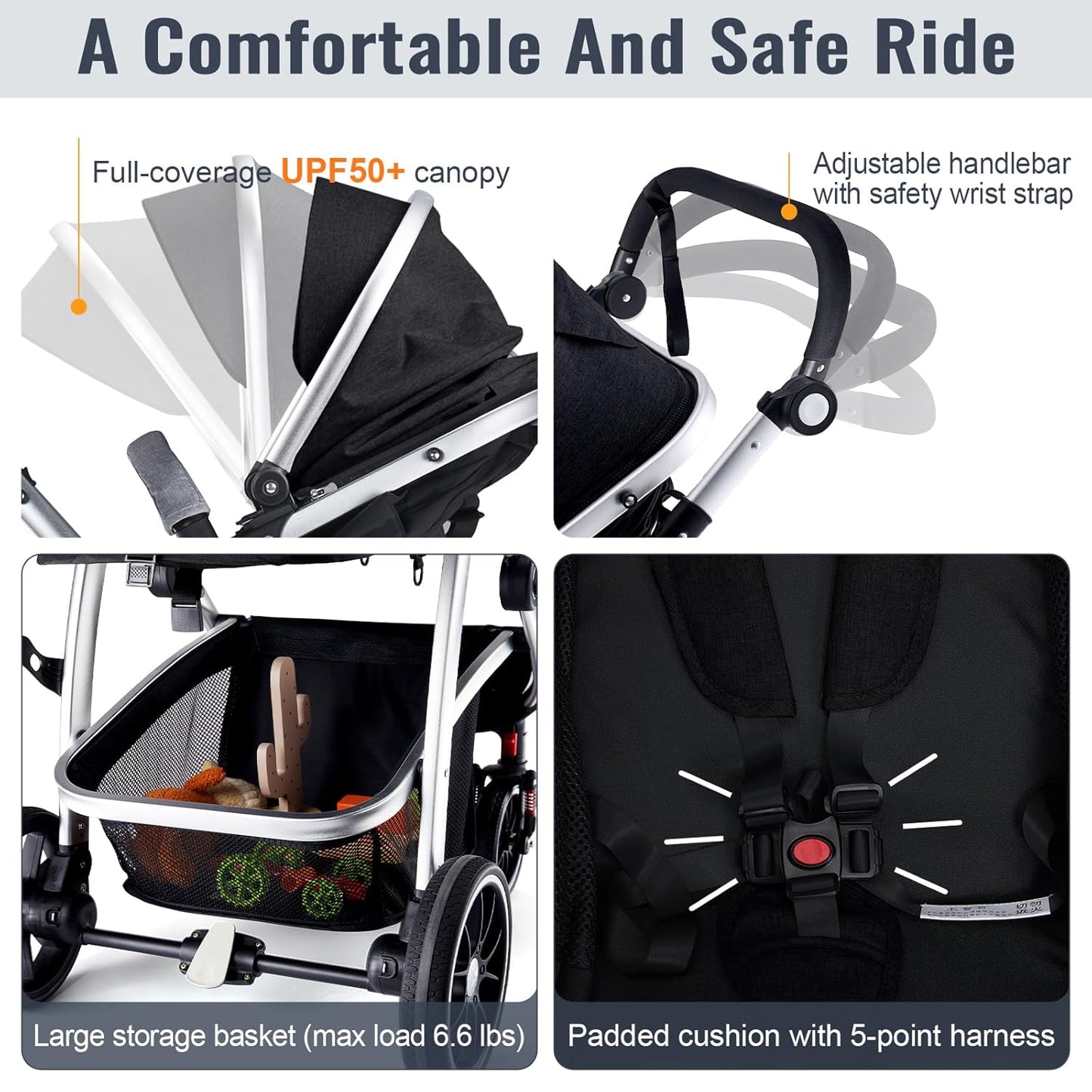 Baby 2 in 1 Convertible Stroller with Bassinet Mode