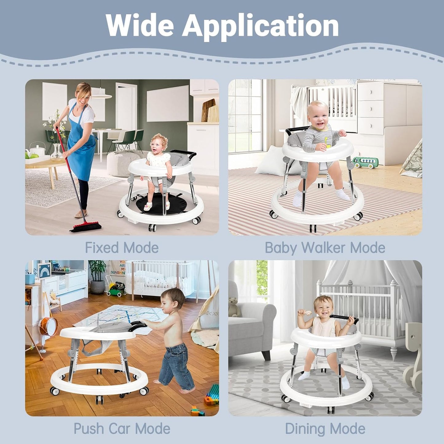 Leik og göngugrind hæðarstillanleg - Hvít og grá