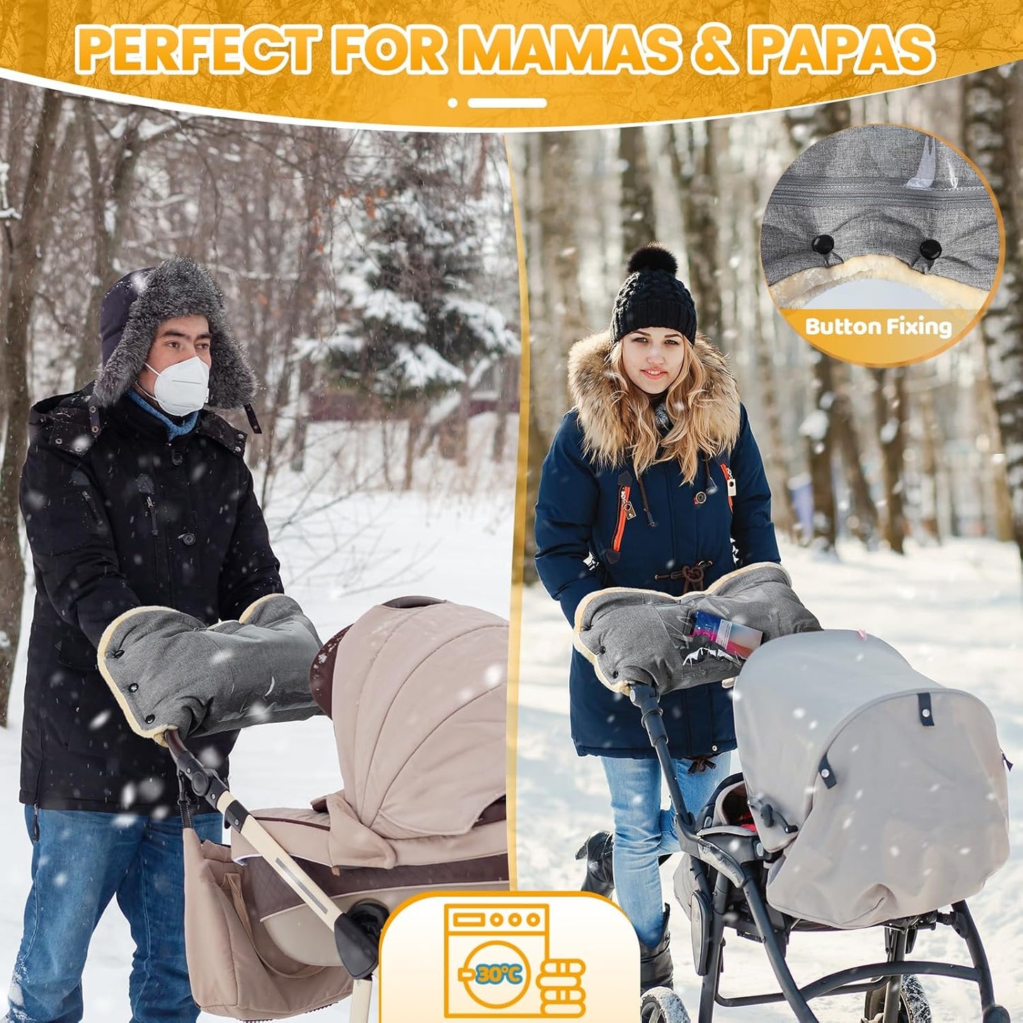 Faux Sheepskin Stroller Gloves with Phone Pockets