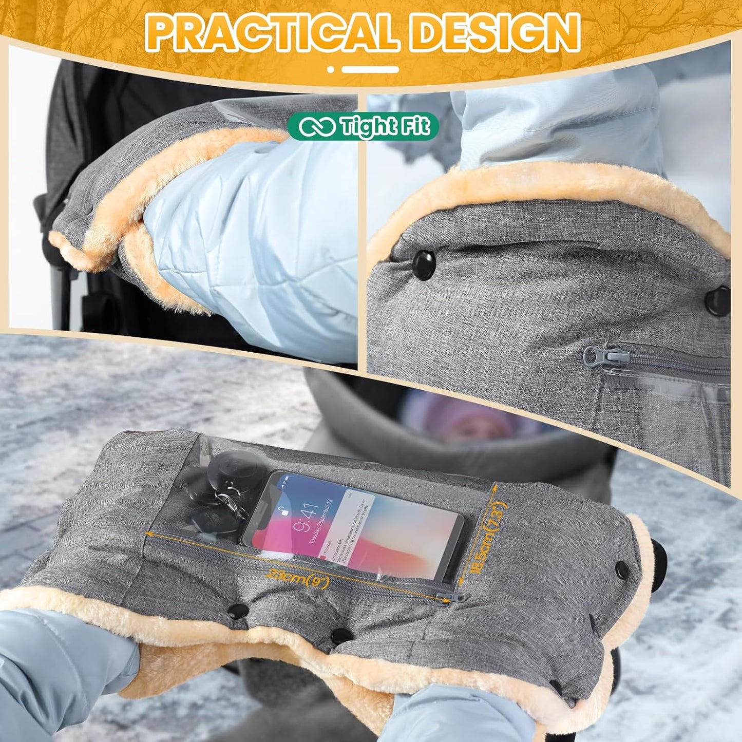 Faux Sheepskin Stroller Gloves with Phone Pockets