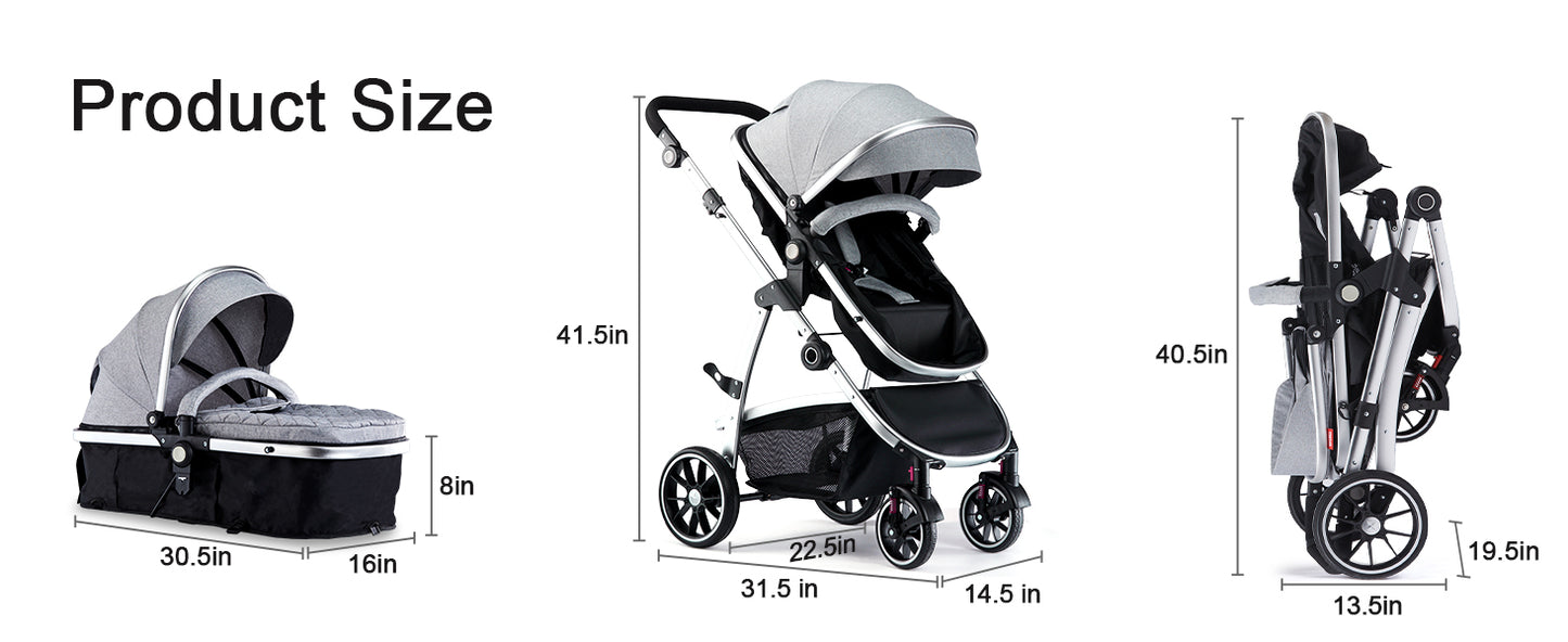 Baby 2 in 1 Convertible Stroller with Bassinet Mode