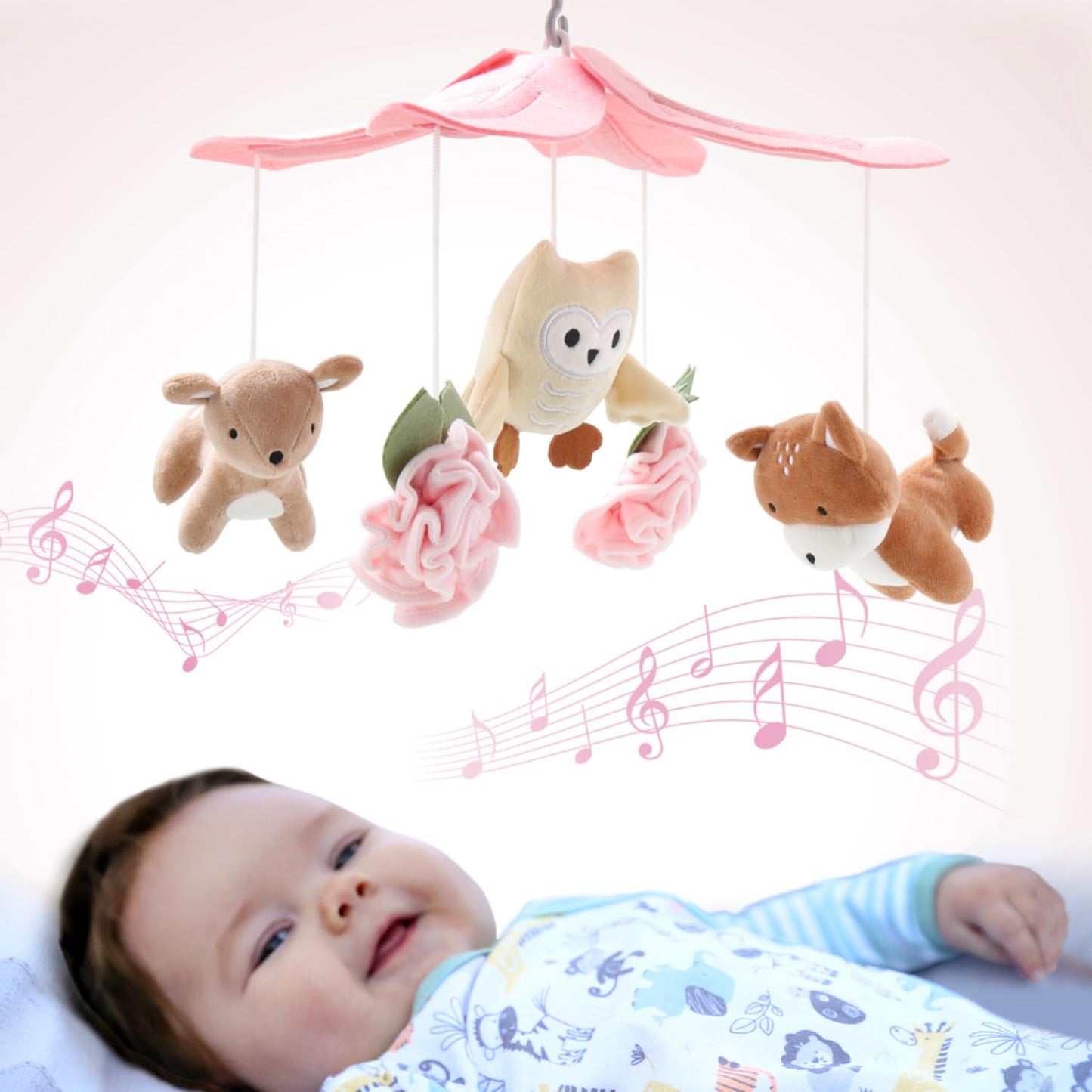 Órói - Pink and White Musical Mobile with 12 Lullabies