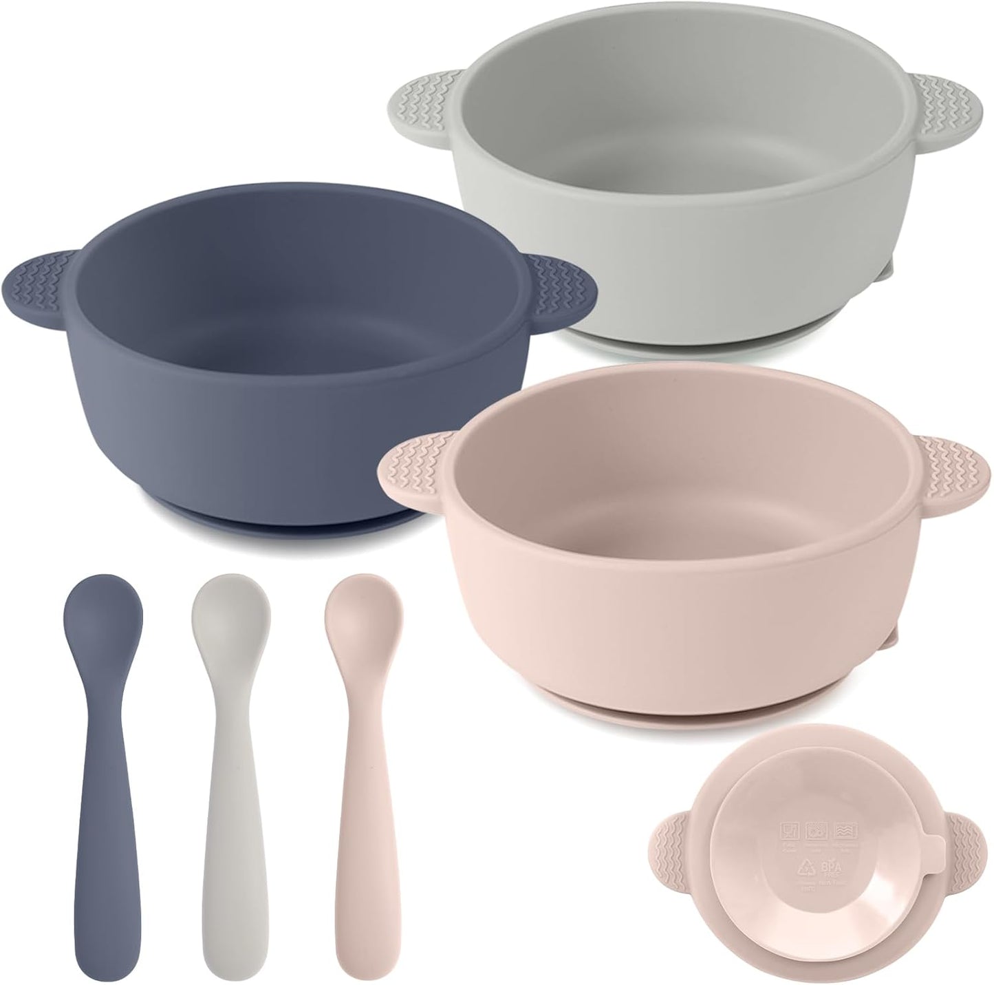 Silicon matarskálar og skeiðar 3 í pakka - Gray