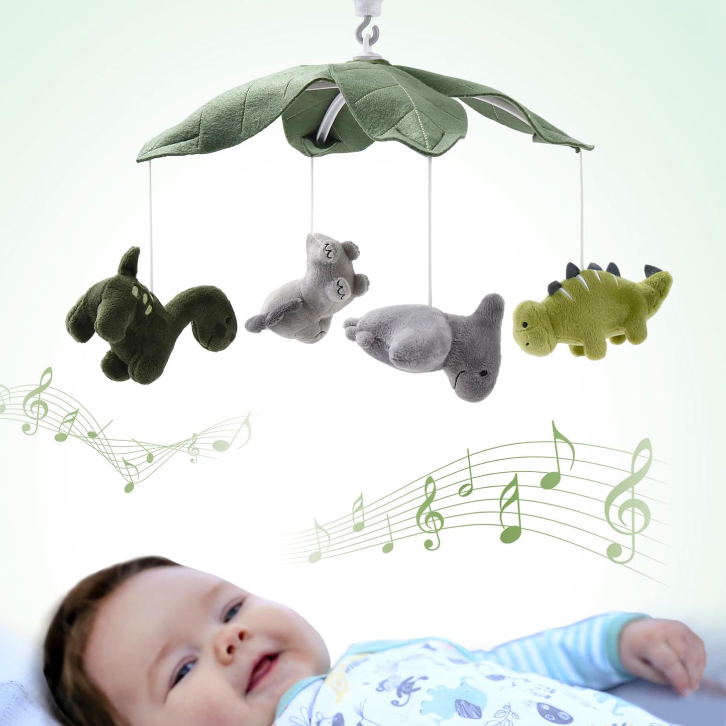 Órói - Grey and Green Musical Mobile with 12 Lullabies