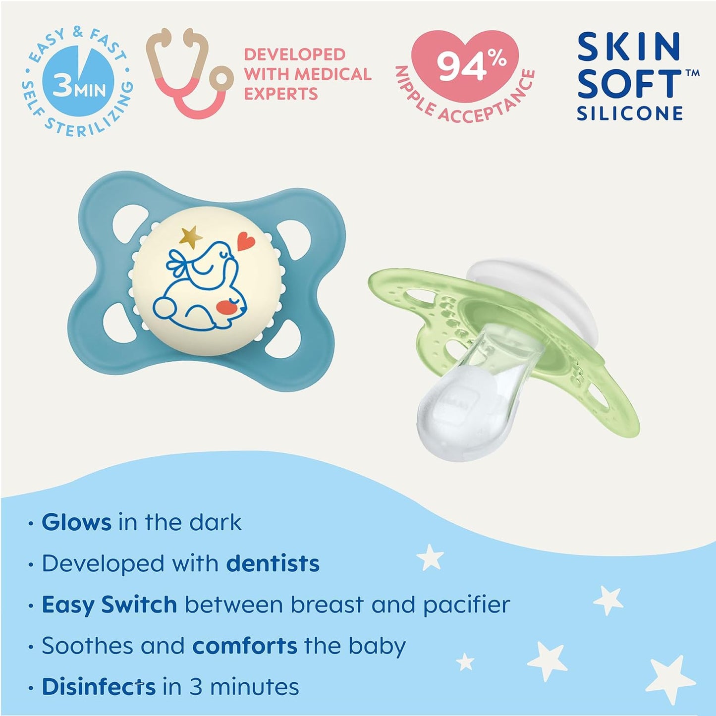 MAM Night Snuð 0-6 Months - 2 Pack