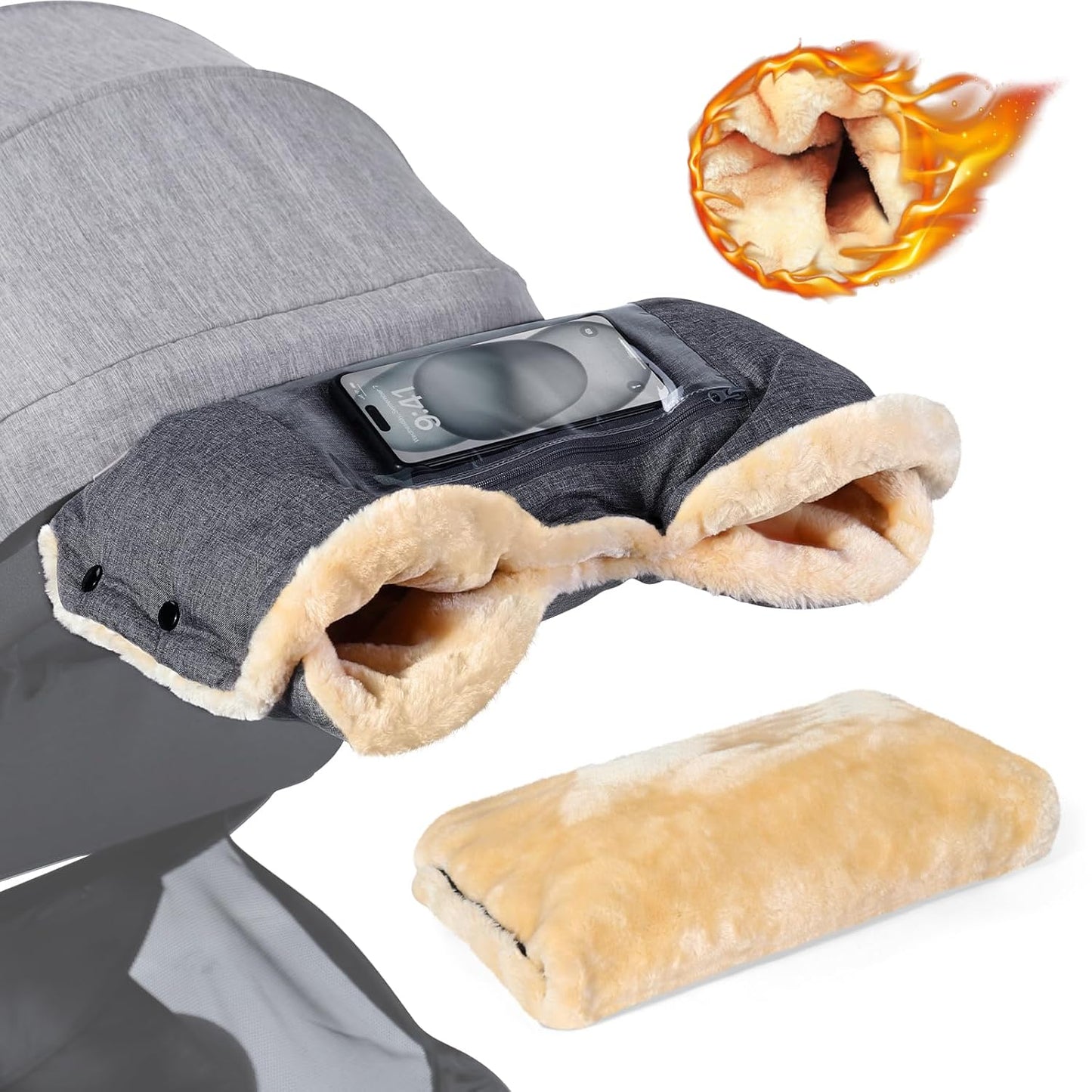 Faux Sheepskin Stroller Gloves with Phone Pockets