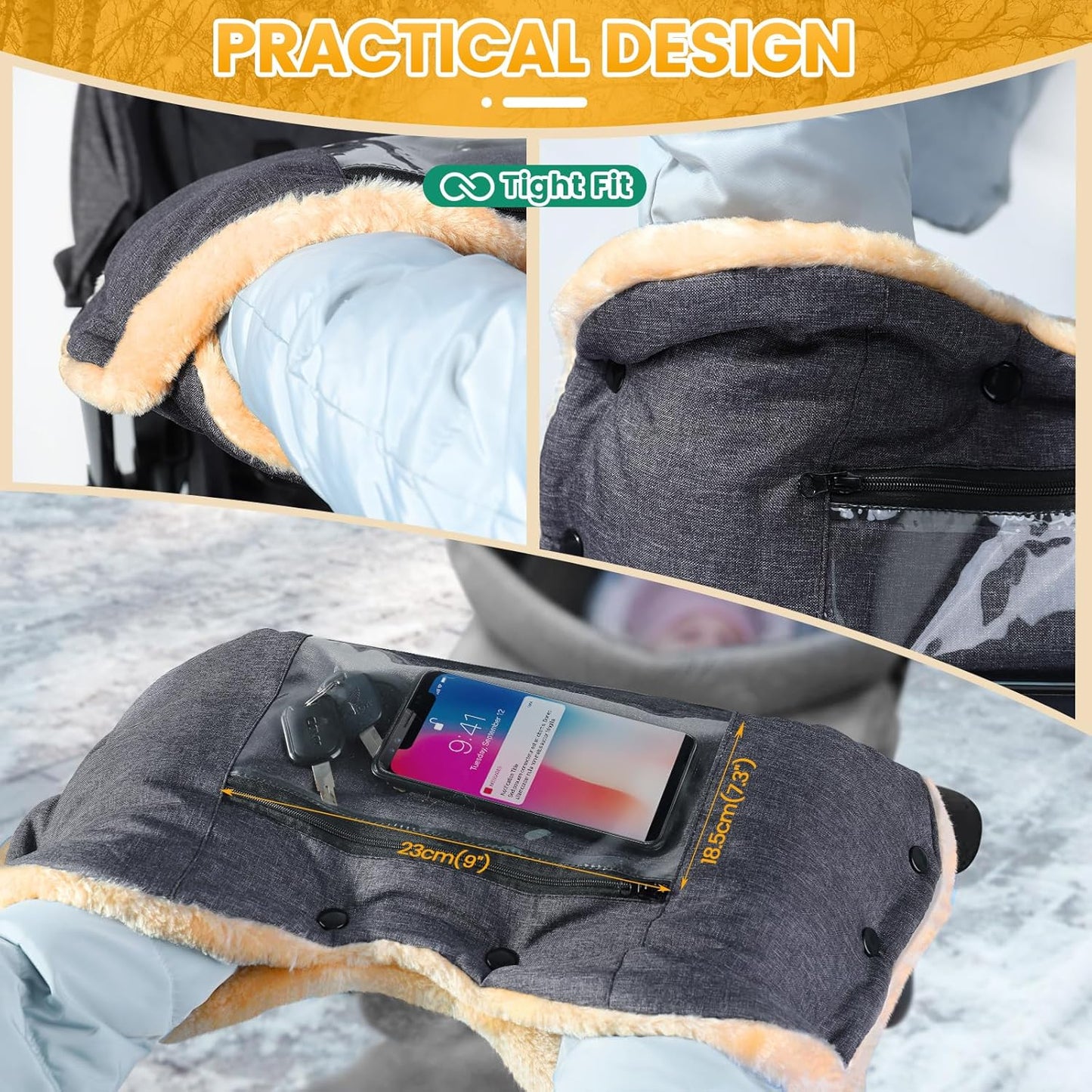 Faux Sheepskin Stroller Gloves with Phone Pockets