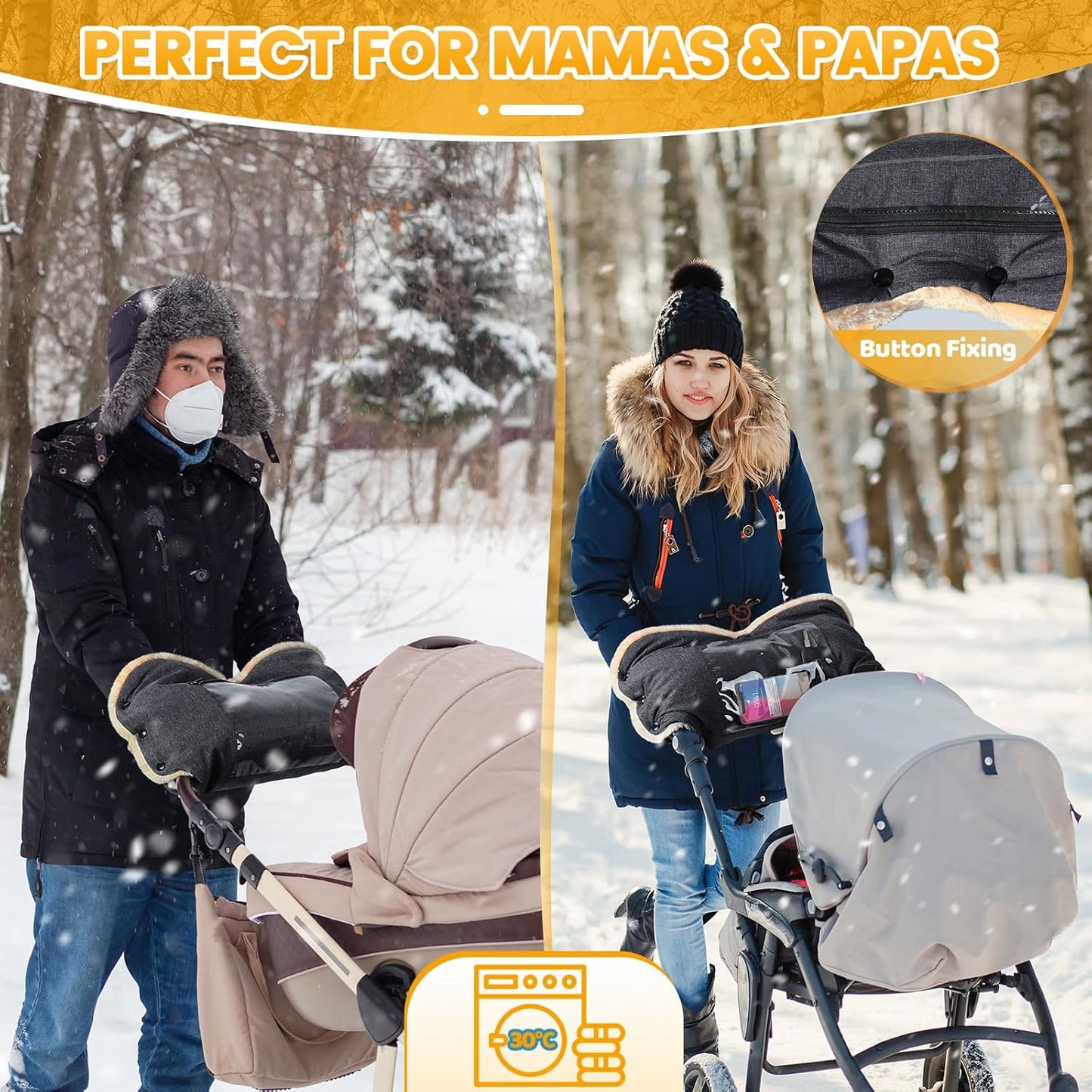 Faux Sheepskin Stroller Gloves with Phone Pockets